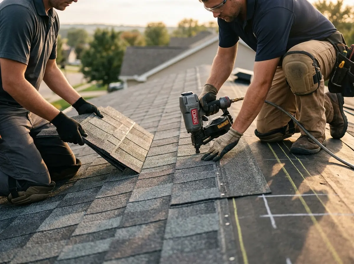 Professional roofer working on a residential roof in Lehi